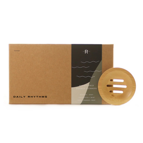 Shower Steamers | Variety Pack | Bamboo Plate  | 4 Tablets | Gift Set
